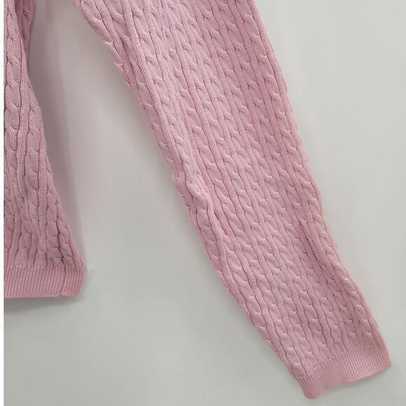 Karen Kane Golf Pink Cream Preppy Old Money Cable Knit Cardigan Jacket Sweater - Picture 8 of 11